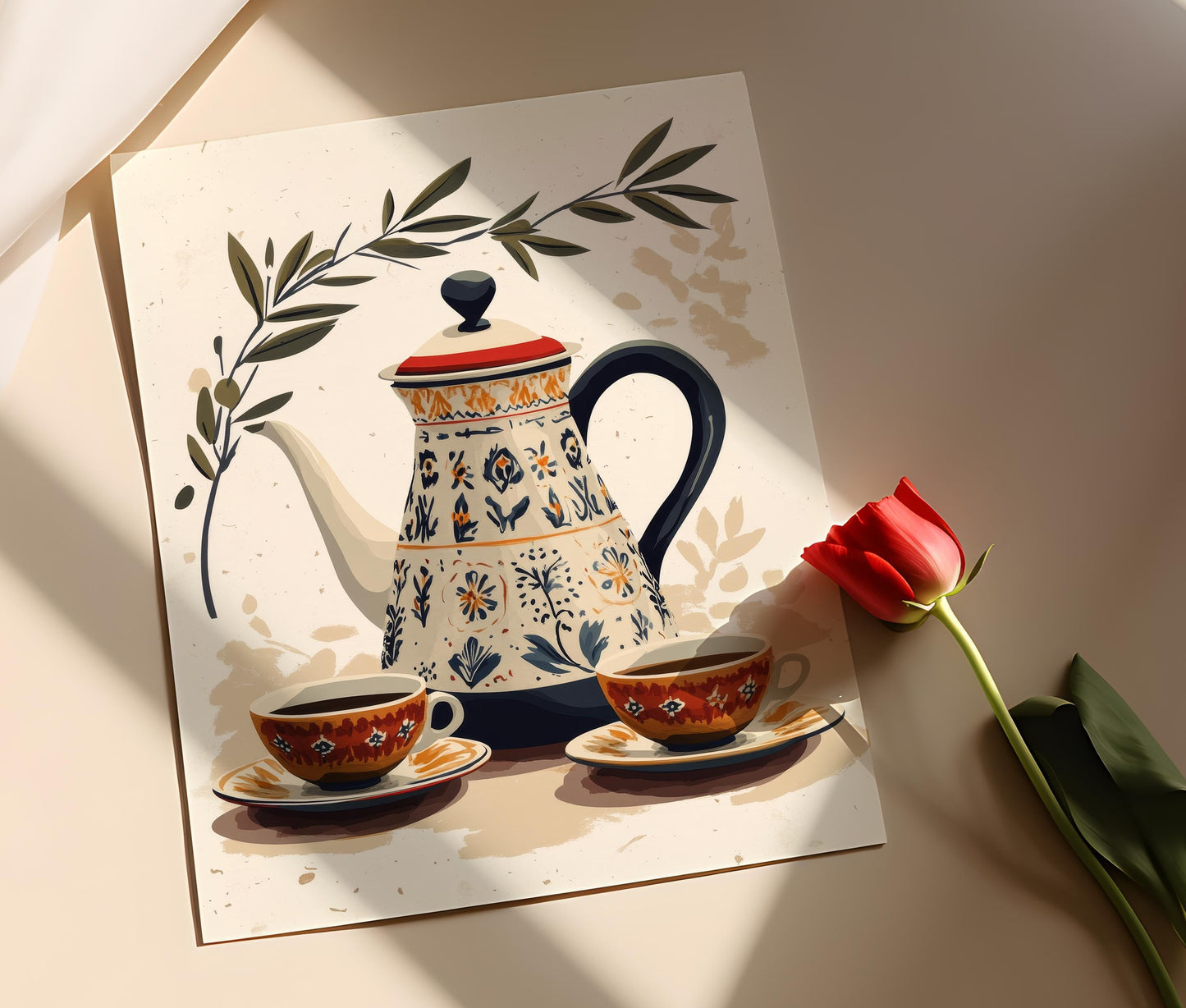 Affiche Cafetière Libanaise – Art Vecteur Traditionnel pour Décor Moyen-Oriental