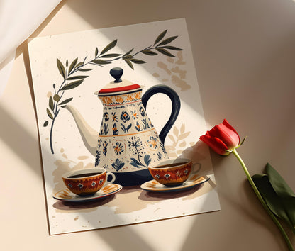 Affiche Cafetière Libanaise – Art Vecteur Traditionnel pour Décor Moyen-Oriental