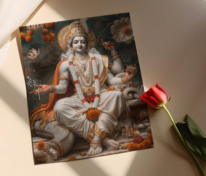 Affiche Vishnu Reposant sur Serpent – Poster Peinture Océan Cosmique