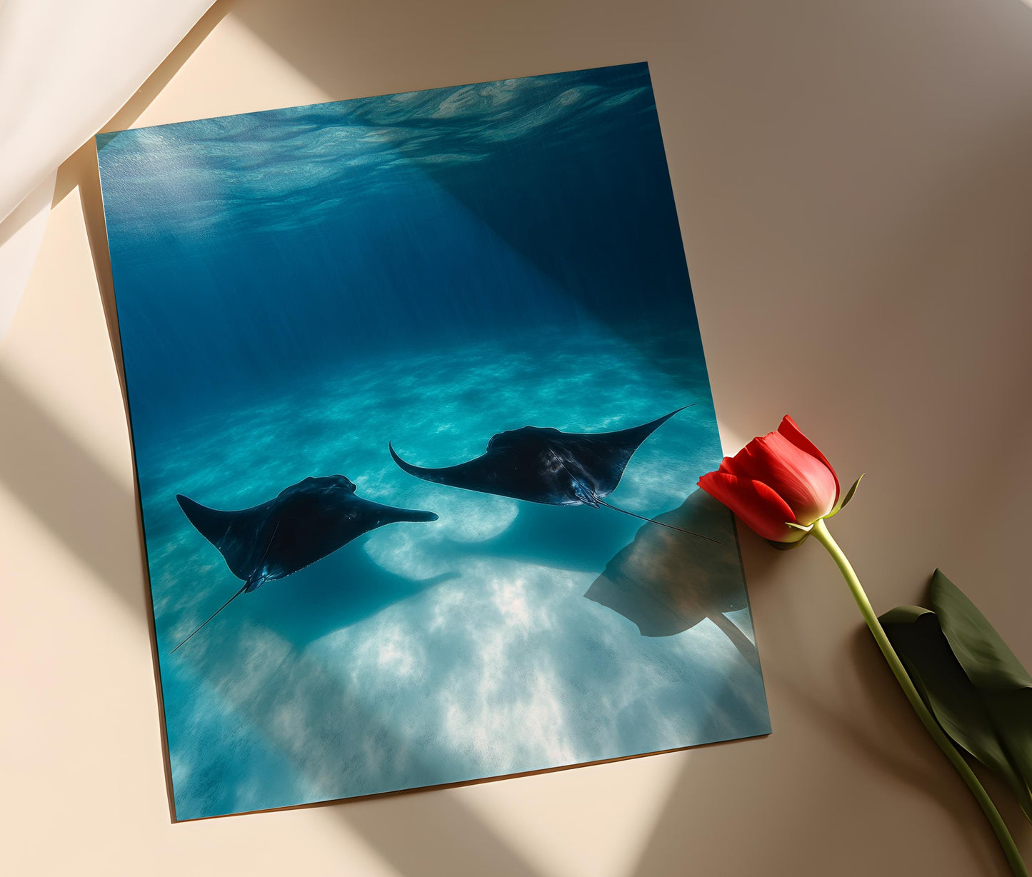 Affiche Raies Manta de Fiji – Impression artistique sous-marine