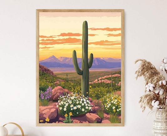 Affiche Désert Sonoran – Impression de Saguaro au coucher de soleil