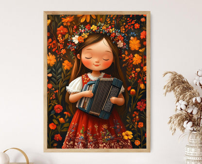 Affiche Fille Polonaise – Poster Art avec Accordéon de Kraków