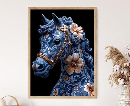 Affiche Équestre Élégante – Impression de Cheval en Porcelaine Baroque