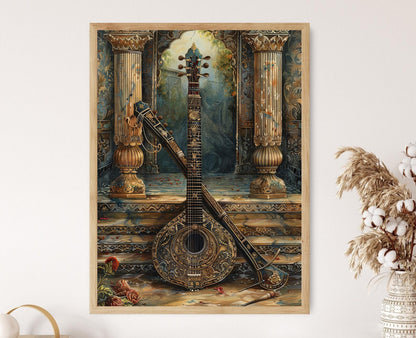 Affiche Tanpura Exquise – Poster Art Détails Riches d'Instrument Indien