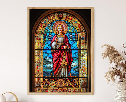 Affiche Art Vitrail Chrétien – Poster Fenêtre Sacrée, Représentation de Saint