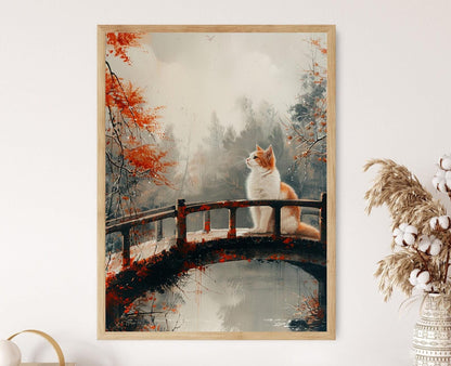 Affiche Chat Zen – Impression Japonaise Tranquille, Décor Wabi-Sabi