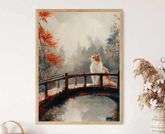 Affiche Chat Zen – Impression Japonaise Tranquille, Décor Wabi-Sabi