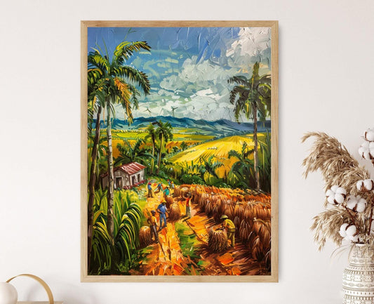 Affiche Champ de Canne à Sucre Cubain – Art Collectible pour Décor Fermier