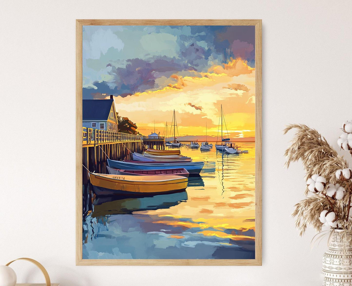 Affiche des Pieux d'Oak Bluffs – Imprimé de coucher de soleil côtier