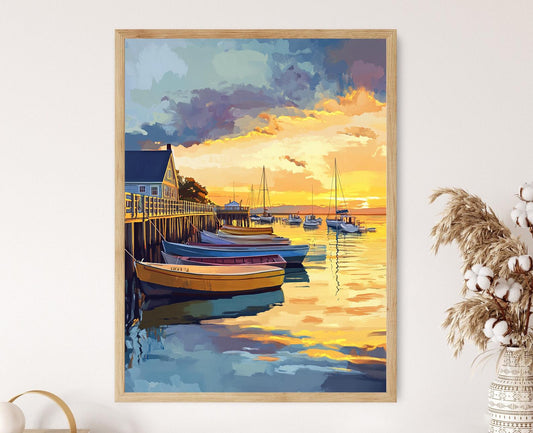 Affiche des Pieux d'Oak Bluffs – Imprimé de coucher de soleil côtier