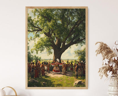 Affiche Danse du Soleil Lakota – Art Native Américain et Arbre Sacré