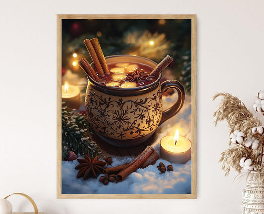 Affiche Glögg Suédois – Impression Art de Tasse Rustique et Lumière de Bougie
