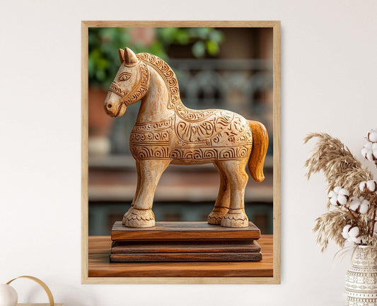 Affiche Cheval en Terre Cuite Bengali – Poster Artisanat Décoratif