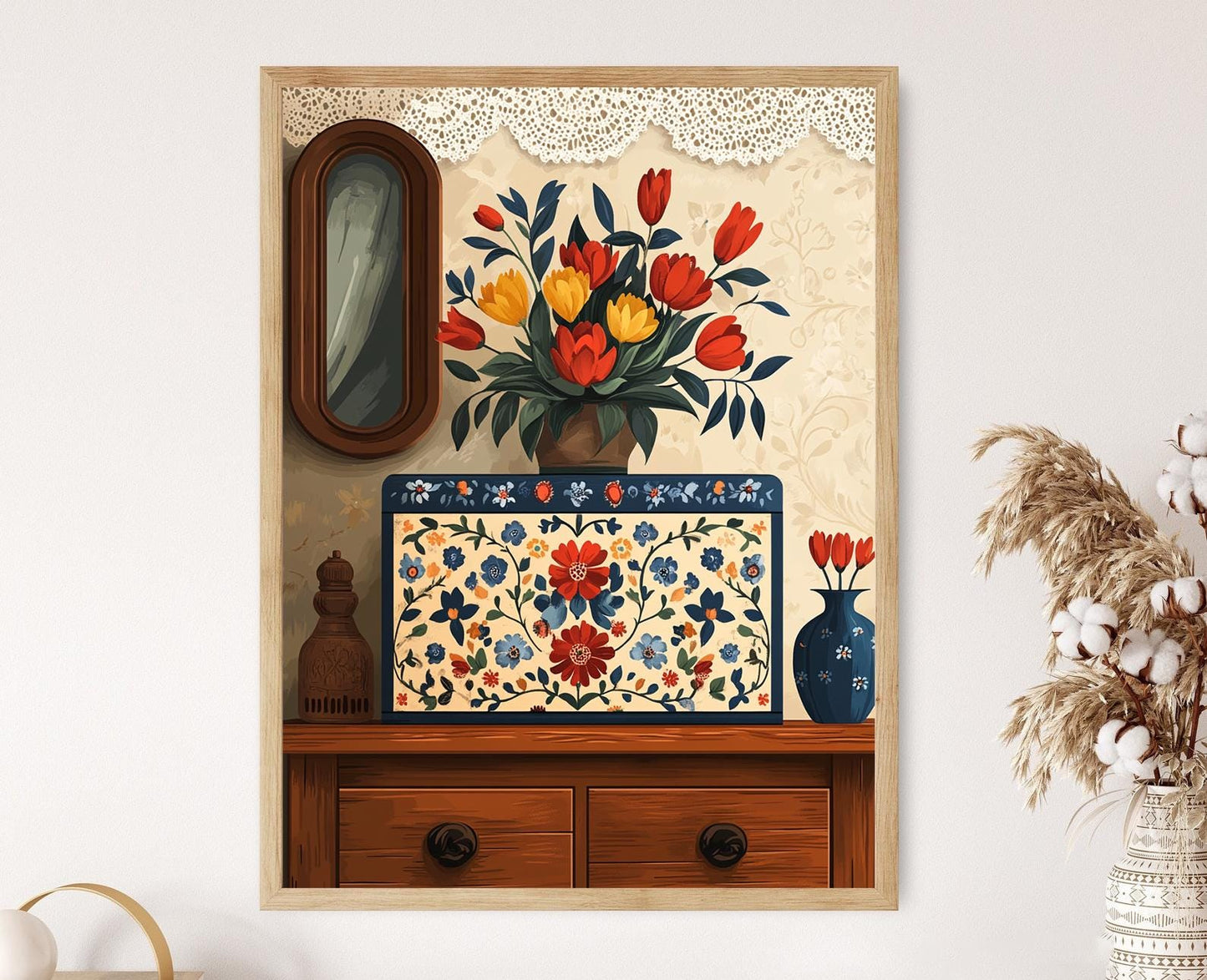 Affiche Art de Boîte à Bijoux Matyó – Poster Motifs Hongrois Traditionnels