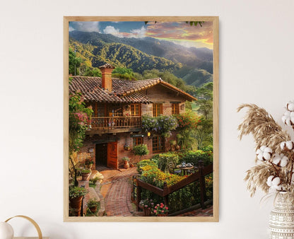 Affiche Villa Colombienne – Impression Giclée Jardin Serein