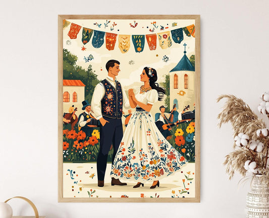 Affiche Danse Folklorique Kashubienne – Poster Scène de Festival Culturel