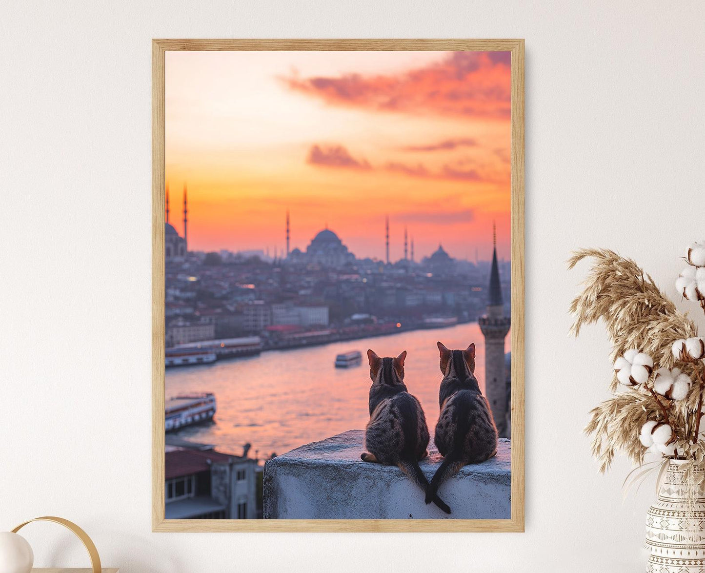 Affiche Chats Observant le Sunset d'Istanbul – Poster Décor de Voyage Turc