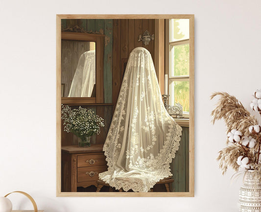 Affiche Voile de Mariée Hardanger – Poster Dentelle Norvégienne Élégante