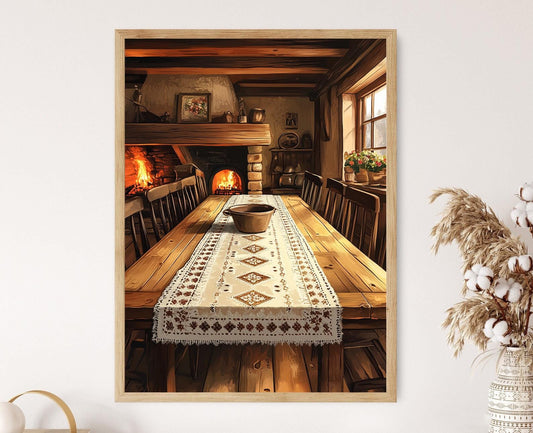 Affiche Art textile norvégien – Poster chemin de table brodé Hardanger