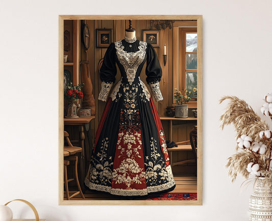 Affiche Hardanger – Poster d'Art du Costume Traditionnel Norvégien