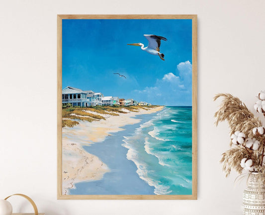 Affiche des Plages du Golfe – Impression Artiste des Maisons de Plage