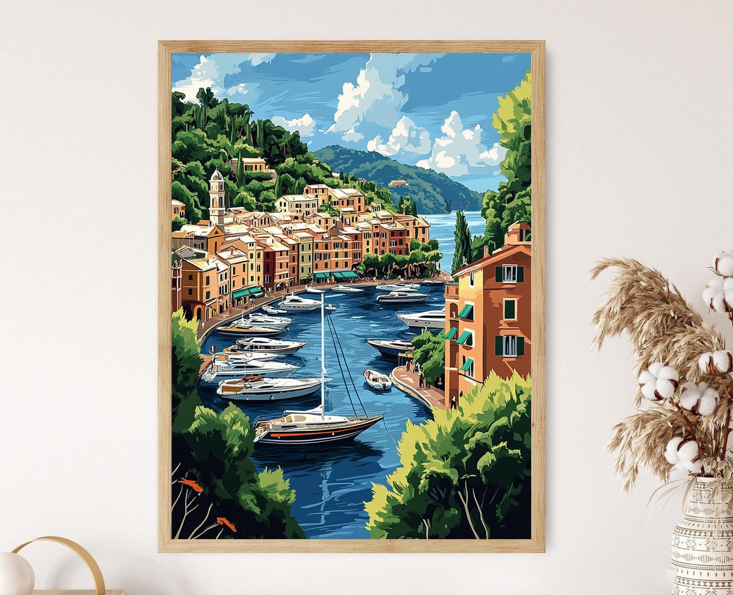 Affiche Portofino – Poster Scène côtière italienne avec bateaux