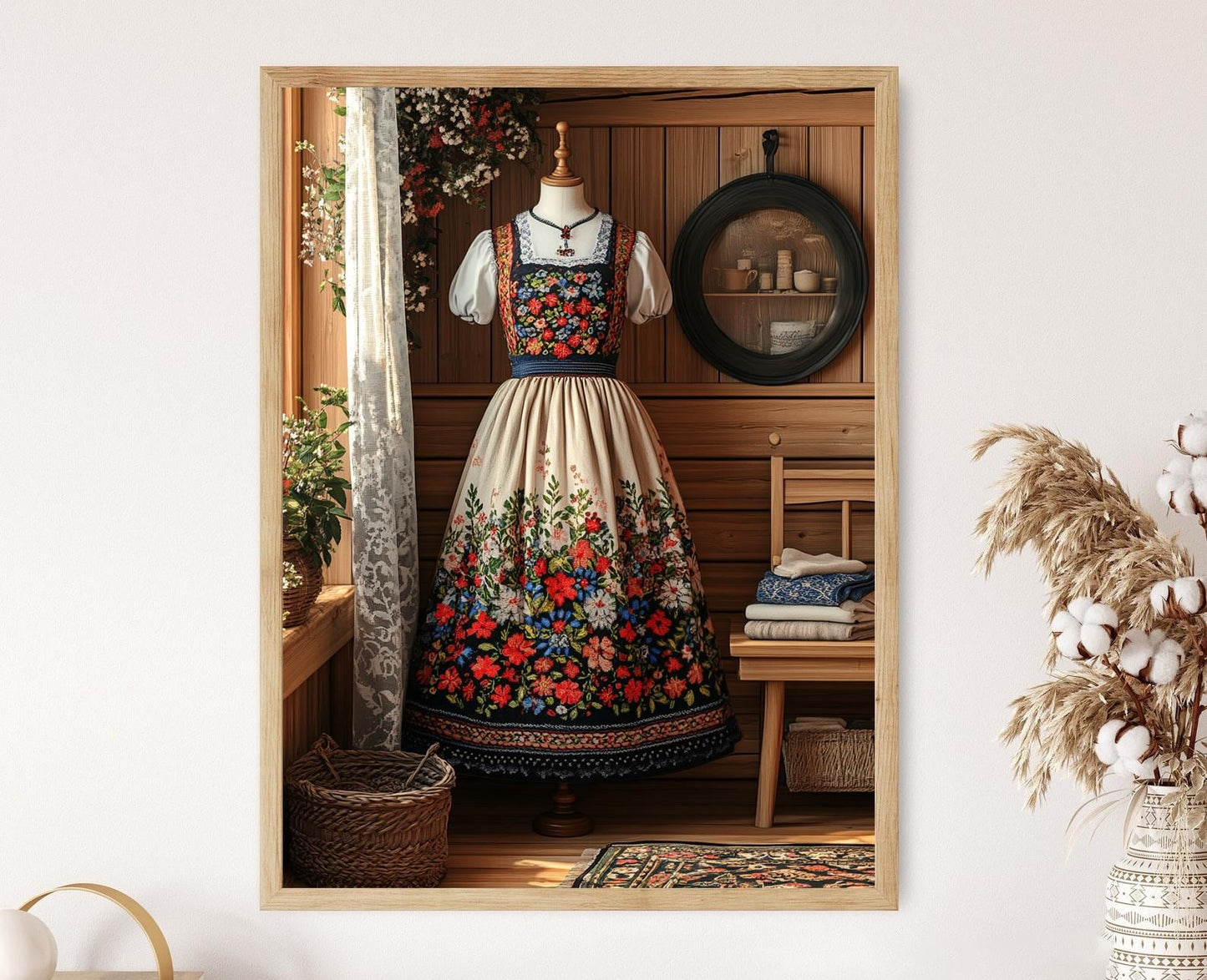 Affiche Mode Suédoise – Illustration de Robe Folk et Broderie Hallandssöm