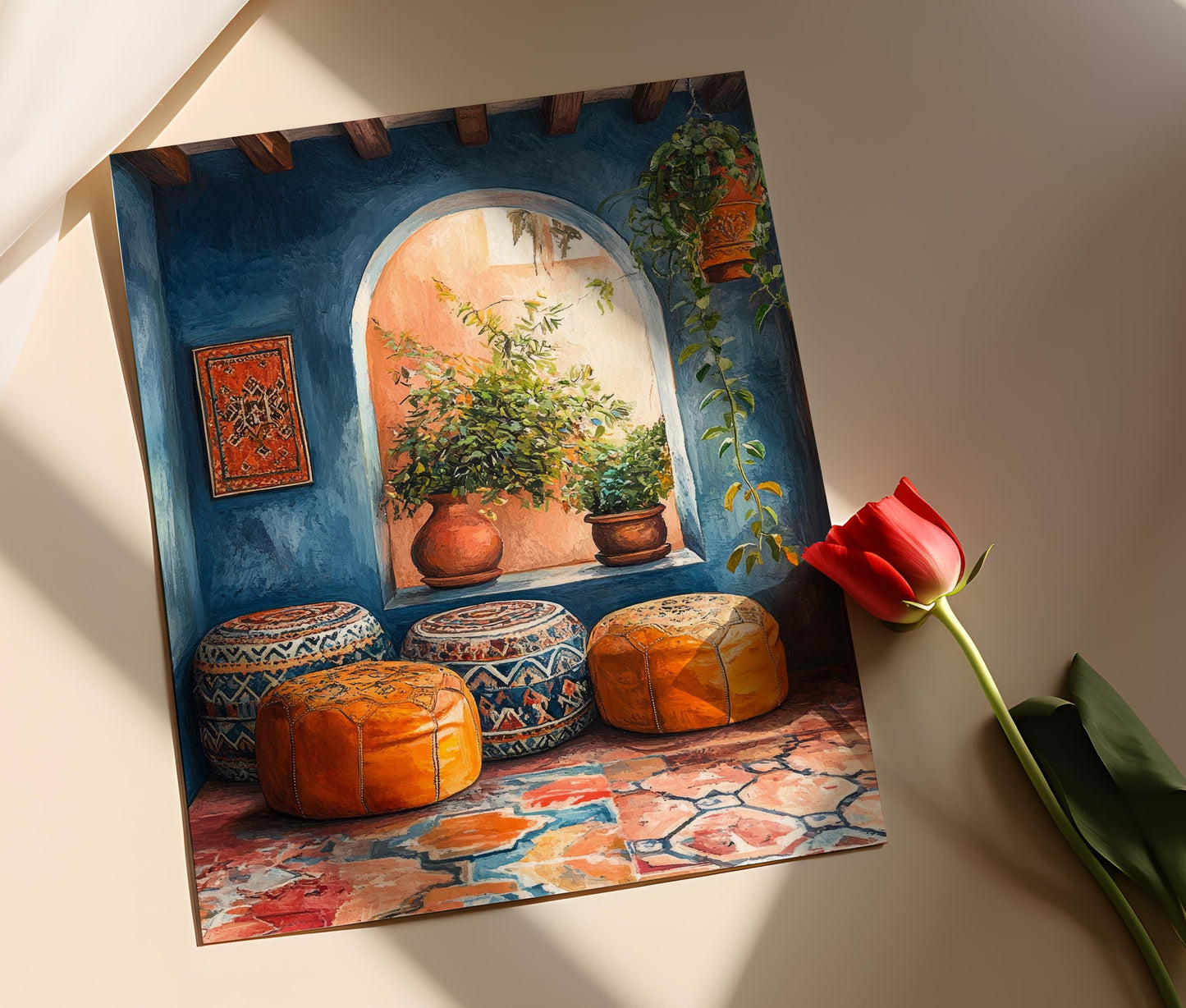Affiche Pouf en Cuir Marocain – Poster Art Traditionnelle Africaine