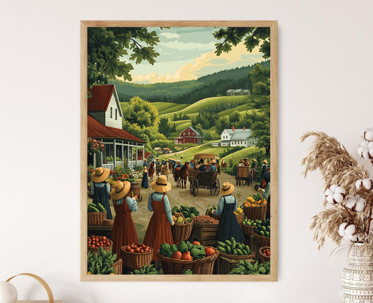 Affiche Marché Amish – Illustration de Produits Frais et Artisanaux
