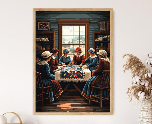 Affiche Abeilles de Courtepointe Amish – Illustration Artisanal Traditionnel