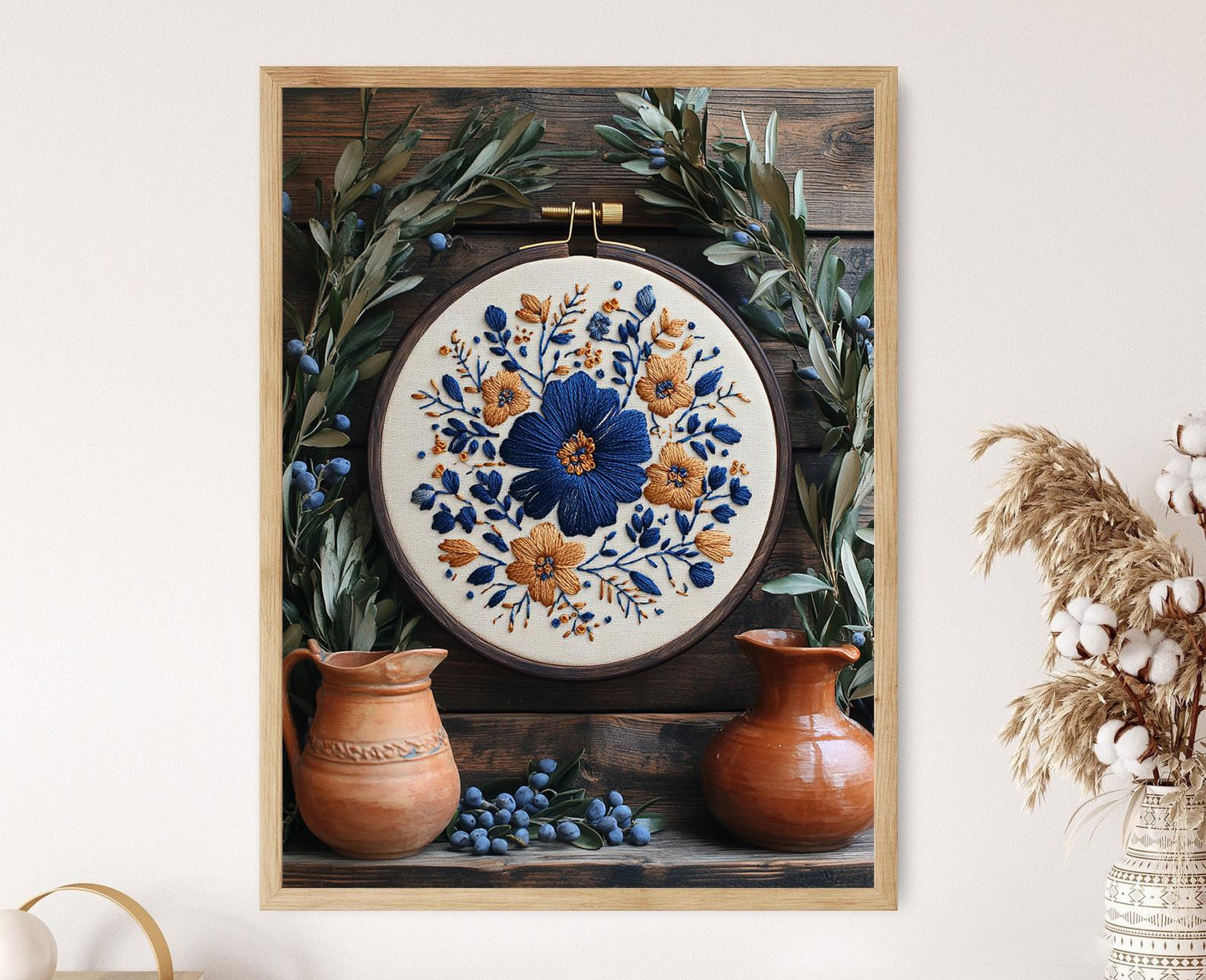 Affiche Broderie Sicilienne – Poster Artisanal en Cerceau Bois