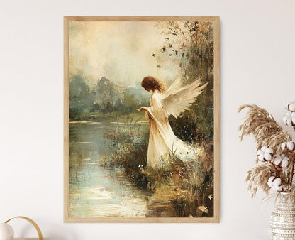 Affiche Ange au Bord de l'Eau – Impression Artistique de Protection Divine