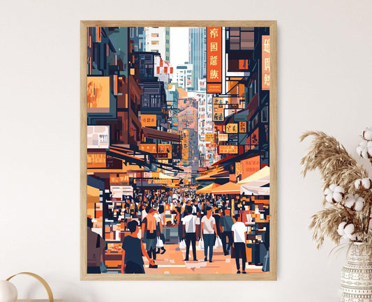 Affiche Vie de Rue à Mong Kok – Poster Art des Rues Animées