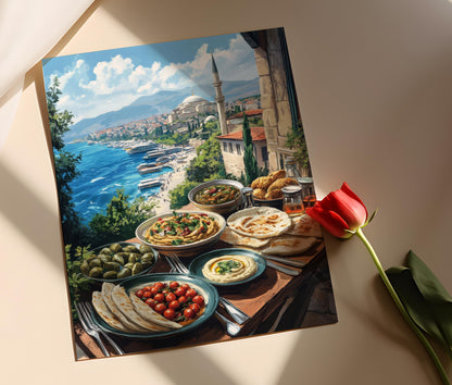 Affiche Meze Turc – Poster Hummus et Feuilles de Vigne pour Cuisine