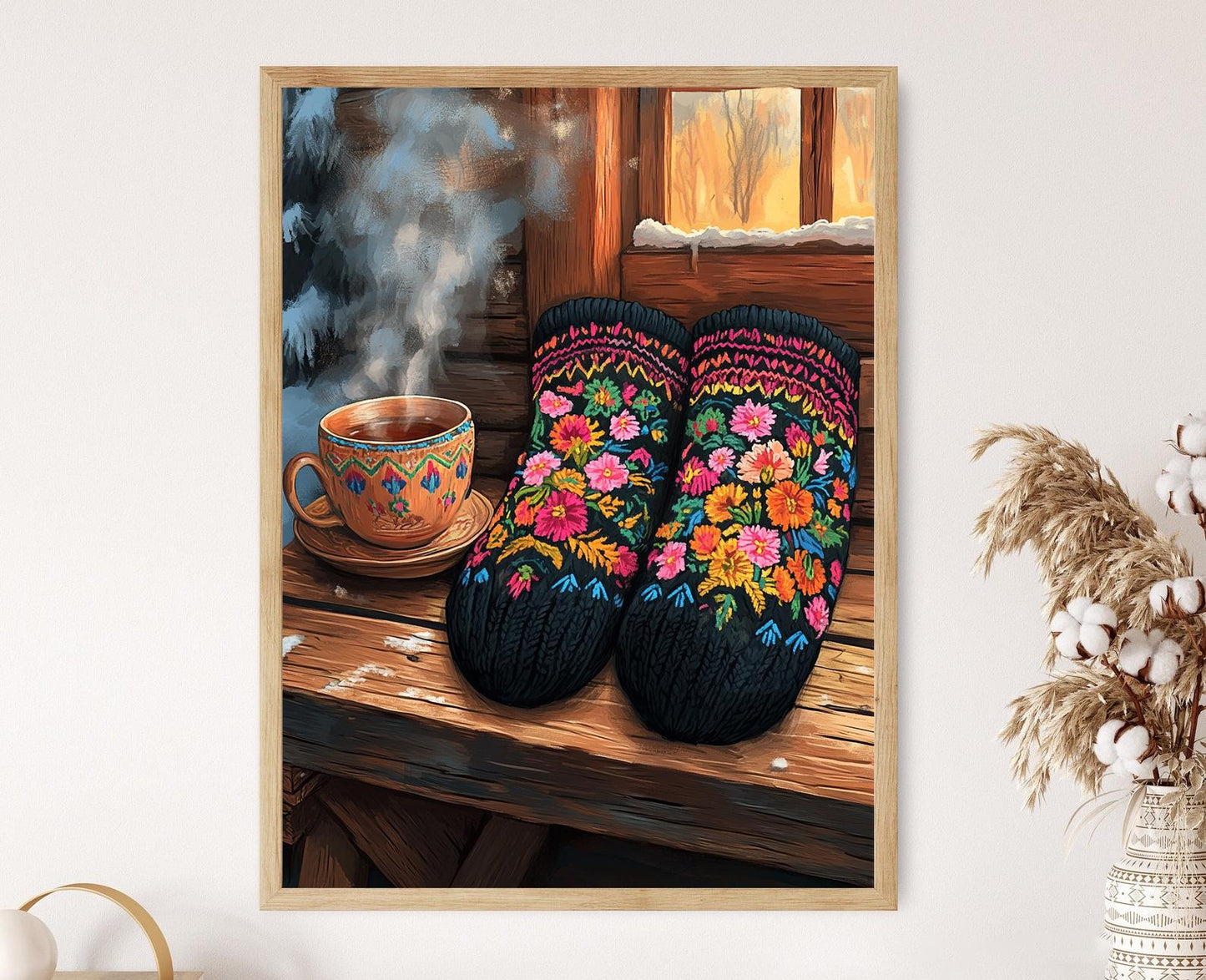 Affiche Artisanat Estonien – Poster Illustration de Gants Brodés en Laine