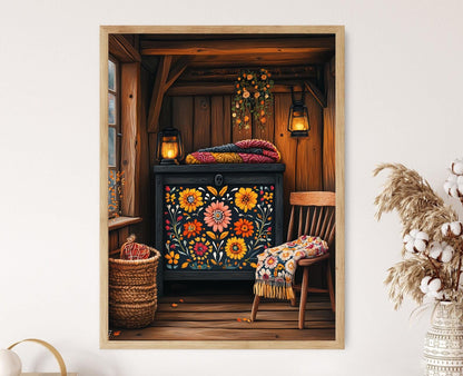 Affiche Art populaire estonien – Poster Illustration de coffre Muhu