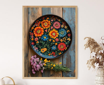 Affiche Zhostovo – Illustration d'un plateau peint russe en fleurs