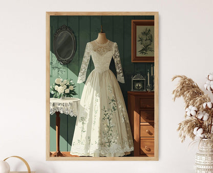 Affiche Robe de Mariée Hedebo – Poster Illustration de Broderie Danoise