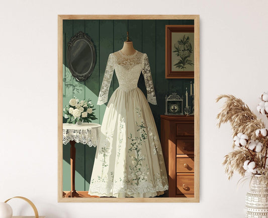 Affiche Robe de Mariée Hedebo – Poster Illustration de Broderie Danoise