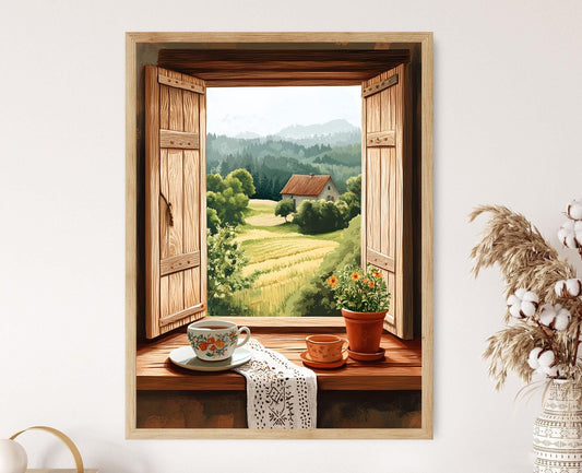 Affiche Fenêtre en Bois Hedebo – Poster Motifs Folk Danois pour Décor Nordic