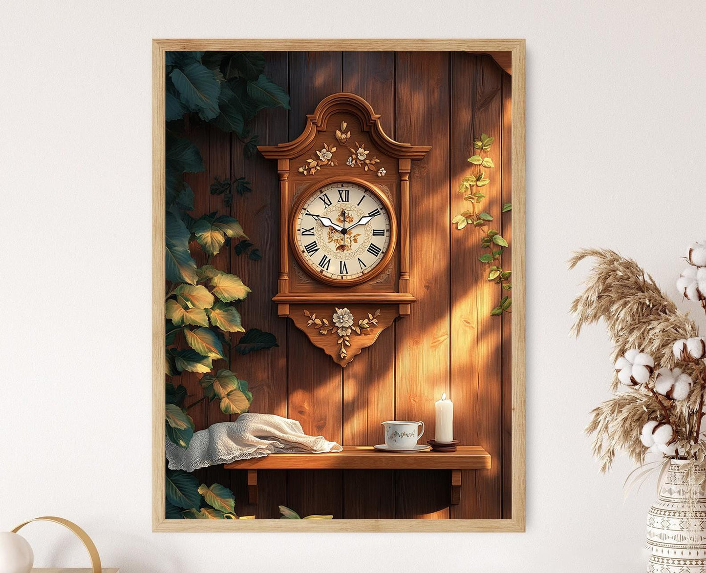 Affiche Horloge en Bois – Poster Illustration Art Populaire Danois