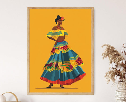 Affiche Mode Culturelle Portoricaine – Impression Chic de Robe Bomba
