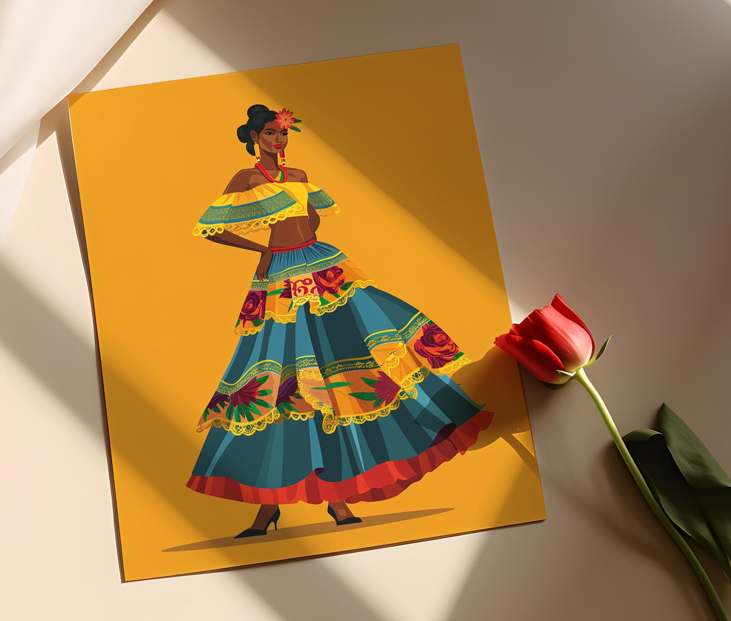 Affiche Mode Culturelle Portoricaine – Impression Chic de Robe Bomba