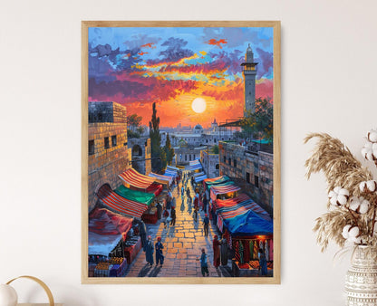 Affiche Marché de Jérusalem – Peinture Illustrative Historique pour Salon