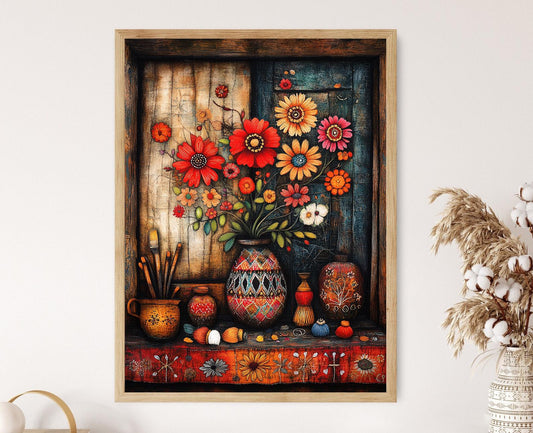 Affiche Kantha Bengal – Poster Tapisserie Art de Shantiniketan