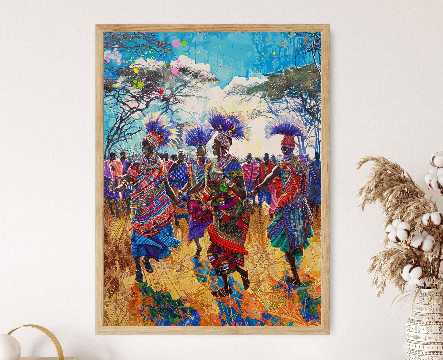 Affiche Danse des Guerriers Maasai – Poster Art Tribal Coloré