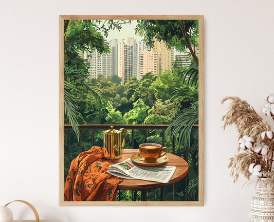 Affiche Bangalore – Poster Art Matin Sud Indien avec Café et Architecture Coloniale