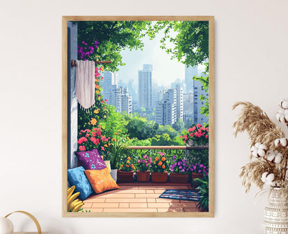 Affiche Bangalore – Poster Skyline de la ville indienne avec jardin balkon