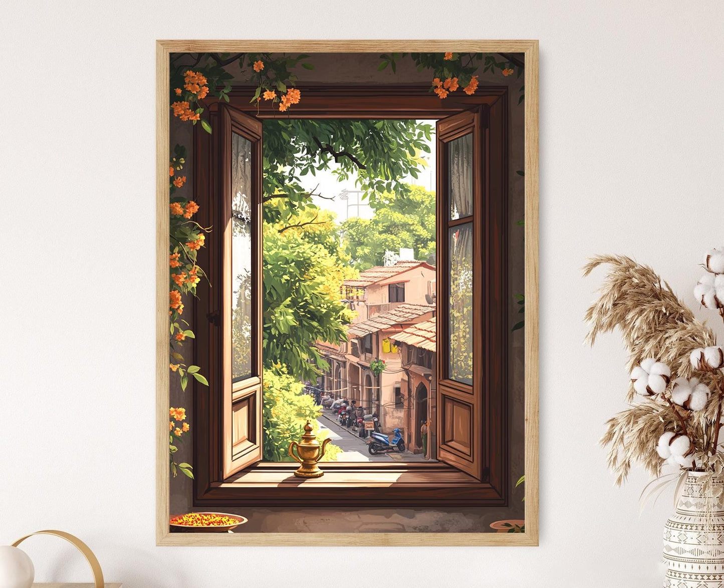 Affiche Rustique Fenêtre en Bois – Poster Vue de Rue Bangalore