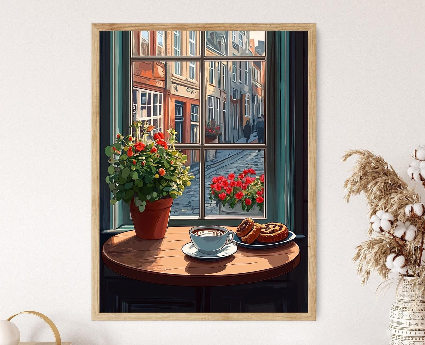 Affiche Fika Suédoise : Scène Chaleureuse de Café au Fenêtre